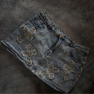 Denim Mini Skirt with Cross Patches